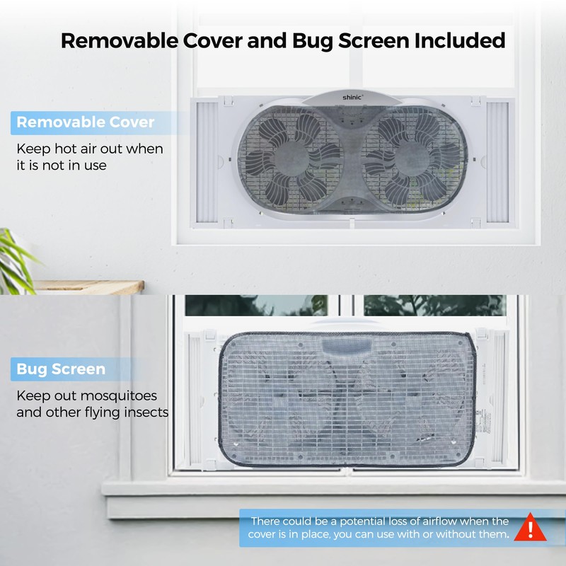shinic 9" Twin Window Fan with Remote Control,Reversible Airflow,Removable Cover,3