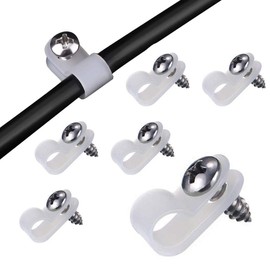 VIPMOON 100pcs 1/4 Inch R-Type Clips Clamp with 100 Pieces Stainless Steel Screws for Indoor Outdoor Electrical Wire Organizer Nylon R-type Cable Clamp Wire Cable Wall Clips White