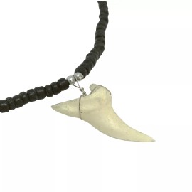 Hawaiian Jewelry Large Resin Shark Tooth Black Coconut Bead Necklace from Hawaii
