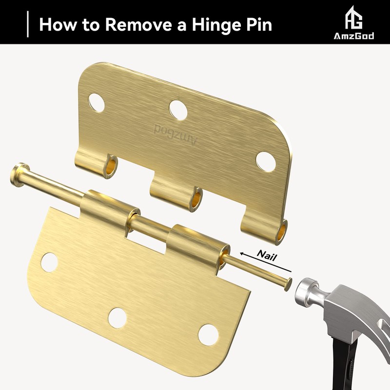 AmzGod Door Hinges Satin Brass - 6 Pack Gold Door