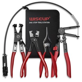 WISEUP 4PCS Hose Clamp Pliers Set - Includes 27" Long Reach Wire Spring Plier, Clic-R Type Pliers, Hose Remover & Flat Band Clamp Tool - for Automotive Fuel, Oil, Coolant, Radiator Hoses