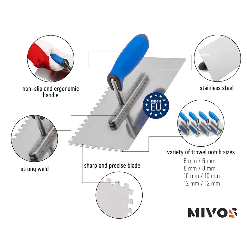 Mivos Toothed Smoothing Trowel 6 x 6 mm - Stainless