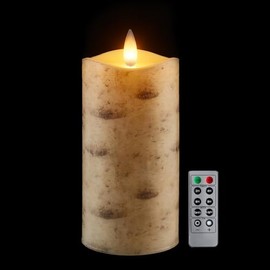 CozierGlow Flameless Pillar Candles Flickering with Remote Timer, Battery Operated LED Candles Up to 400 Hours, 3D Moving Flame Real Wax Candles, D3 x H5, Remote Included (Birch Decal, 5in)