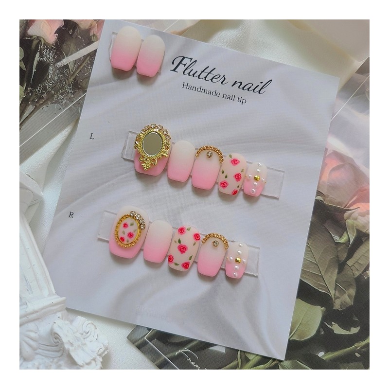 Antique pink gradient handmade nail tip - Almond / 엔틱