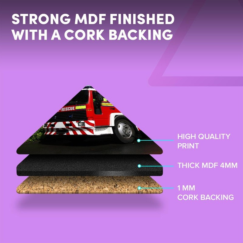 1 x Triangle Coaster - Red Fire Engine Truck Cork