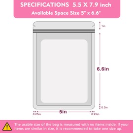 Durimoiy 100 pcs Pink Holographic Packaging Bags,Clear Resealable Flat Foil Pouch Zipper Bag for Food Storage,Hand Craft,Eyelash Packing for Small Business(5.5x7.9In)