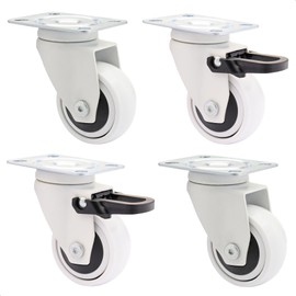 Wagner Design 3C 02225104 Swivel Castors / Apparatus Castors / Furniture Castors 4-Piece Set - White, Soft Tread Diameter 50 mm, 2 Castors Without and 2 with Locking Mechanism, Ball Bearing, Load