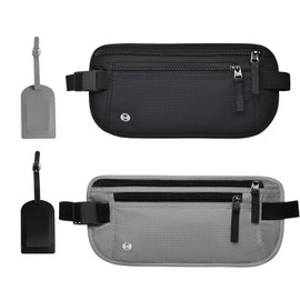 Cangurera de Viaje 2 Piezas, Cinturón de Viaje con Bloqueo RFID, Soporte para Pasaporte, Cremallera Invisible, Deporte, Running