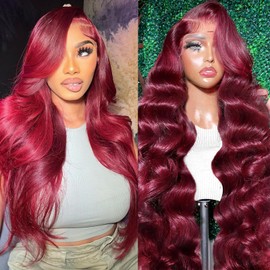 13x6 Lace Front Wigs Human Hair 28 Inch 99J Burgundy Wig 200 Density Body Wave Lace Front Wigs Human Hair Pre Plucked With Baby Hair 99J Human Hair Wigs For Women