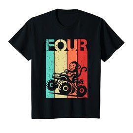 Kids 4th Birthday Boy Girl 4 Year Old Monkey And Monster Truck T-Shirt