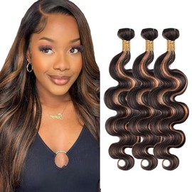 Vinmdonm P1B30 Highlight Bundles Human Hair Ombre Brown Body Wave 3 Bundles 20 22 24 inch Two Tone Black and Brown Bundle