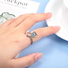 oGoodsunj Tree of Life Rings for Women: Sterling Silver Vintage Adjustable Celtic Irish Family Tree Turquoise Ring Retro Jewelry Gifts, Silver, Turquoise