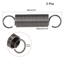 TOP-VIGOR 2Pcs Extension Compressed Spring, 2mm Wire Dia, 20mm OD, 90mm Free Length Durable Steel Compression Springs, Small Dual Hook Extended Tension Springs