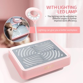 SAVILAND Nail Dust Collector with Lamp – Powerful Nail Vacuum Fan 40W Dust Collector Extractor Electric Dust Suction Machine with Reusable Filter for Acrylic Gel Nails Polishing, Low Noise, Pink