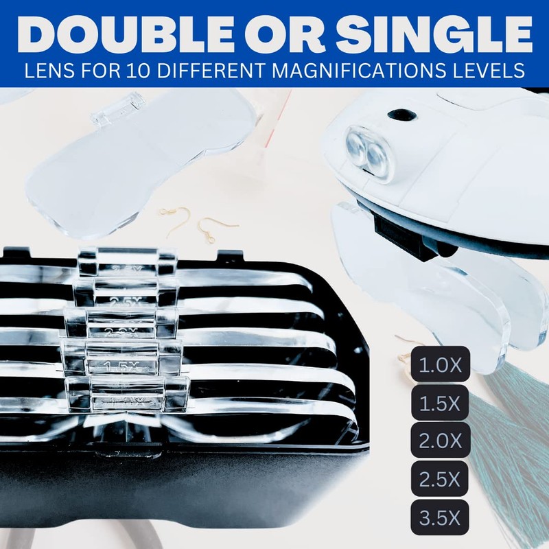 HAWK OPTICALS Illuminated Head Magnifier with Adjustable Strap|| 5 Lens