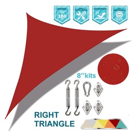 COARBOR Waterproof 15'x20'x25' Red Sun Shade Sail Right Triangle Canopy Fabric Shade Cover with Hardware Kit Polyester for Deck Pergola Carport Patio Yard