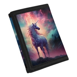 GLUDEAR Colorful Lighting Unicorn Print Kids Wallet for Boys Girls Teens Trifold Canvas Wallet for Men with Cash Pocket and Card Holders