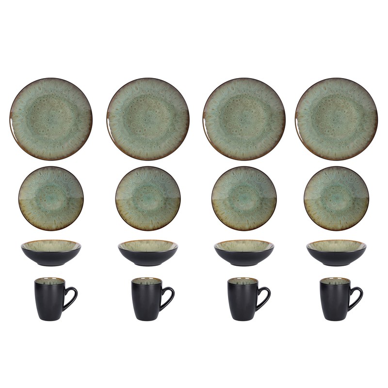 Home VSS, Stoneware Dinner Set Reactive Glaze (16pc Set, Java