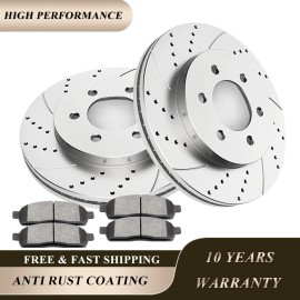 DAMAIAUTOMALL 4WD Front Drilled Rotors Ceramic Brakes Pads Kit for 2004-08 Ford F-150 Mark LT