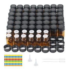Dondeen 60pcs 2 ml Braune Leere Glasflaschen,Mini Glasflasche mit Orifice Reducers,leere Probenflasche,Nachfüllbare Mini Flaschen für Ölmischungen,Parfums,Laborchemikalien (2ml×60pcs)