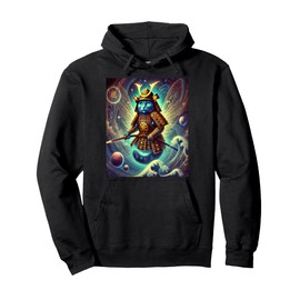 Astral Samurai Cat Guardian of the Celestial Waves Pullover Hoodie