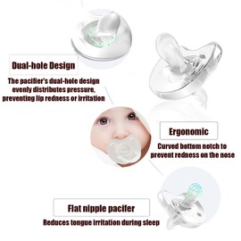 Silicone One Piece Baby Pacifier ，Orthodontic Nipple Supports Newborn Pacifiers for Babies 3+ Months Toddler (Green & White)