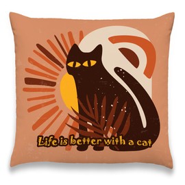 MNASAIOO Boho Black Cat Floral Throw Pillow Covers, Funny Sun Life Is Better with A Cat Decorative Pillows Covers Gifts for Cat Lovers Mom, Vintage Pillows Cases Decor for Bed Couch Bedroom 18x18 inch