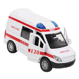 Ambulance Toy, 1:32 Mini Stimulation Alloy Ambulance Car Sound and Light Model Toy Vehicle Children's Toys Clockwork Toy(Red)