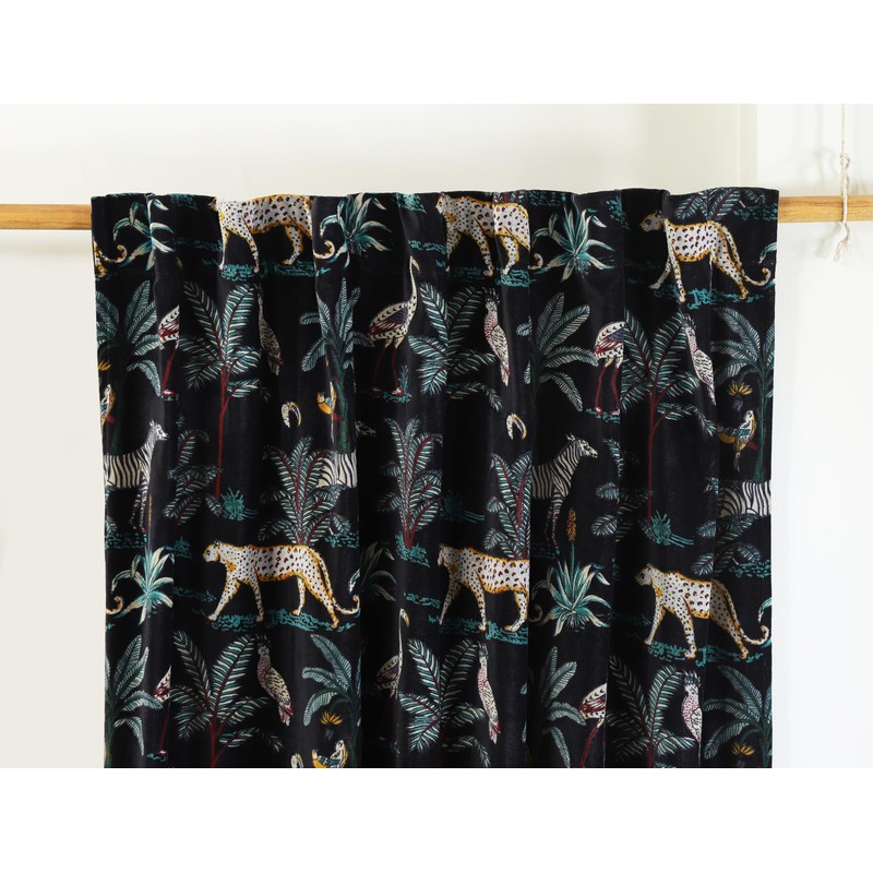 Labhanshi - Cortina estampada de terciopelo de algodón negro con