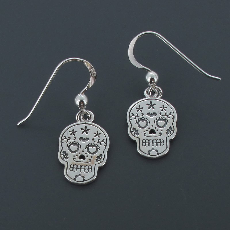 Touch Jewellery 925 Sterling Silver Sugar Skull Drop Earrings