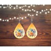 Twisted R Design Wildflower Dragonfly Print Wood Dangle Teardrop Print