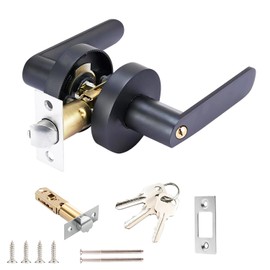 Qrity Door Lock Aluminium Alloy Handle Set Door Handle for Bedroom, Wardrobe, Storage Space and Office, Latch Size 60/70 mm, Round, Black