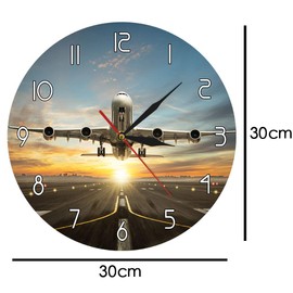 The Geeky Days Airplane - Reloj de pared de dos pisos con diseño de avión de cuarzo silencioso con estampado de aviones comerciales, para tomar pasarela en una espectacular luz de puesta de sol,