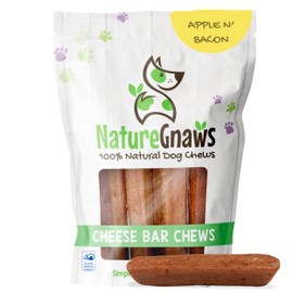 Nature Gnaws Bacon & Apple Cheese Bar Chews for Dogs – Natural Long Lasting Hard Chew Treats - Rawhide Free Dog Bones - Yak Alternative 4 Count