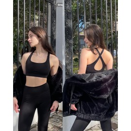 Workout Sets for Women 2 Piece Outfits Cute Gym Athletic Pilates Clothes Conjunto Deportivo Para Mujer Seamless High Waist Yoga Leggings and Padded Sports Bras Two Piece Matching Set (P080 Bla M)