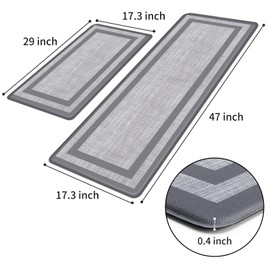 Mattitude Kitchen Mats Set of 2，Cushioned Anti-Fatigue Non-Skid Rug Sets Ergonomic Comfort Standing Mat for Kitchen, Floor, Office, Sink, Laundry, Gray and Gray