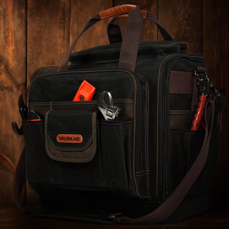 WELKINLAND 54Pockets Electrician Tool Bag, Heavy-Duty Hard Bottom Tool Bag,