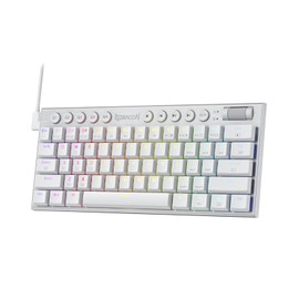 Redragon K632 Teclado mecánico RGB con cable 60%, teclado para juegos de perfil bajo ultra fino de tres modos con conexión sin retraso, control de medios dedicado e interruptor rojo lineal, blanco