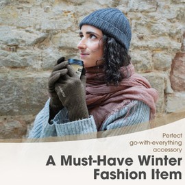 Rahhint Merino Wool Thermal Gloves Men Women Touchscreen Winter Gloves Warm Non-Slip Knitted Gloves with Nap Lining for Running Cycling Driving Work Outdoor Gift, brown