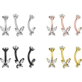PIERCINGLINE Titanium Banana with Push Fit Crystal Butterfly Piercing Ear Nose Choice of Colours and Sizes, Titanium