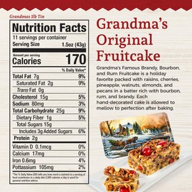 Beatrice Bakery Co. Original Fruitcake in Holiday Tin, Grandma's Old Fashioned Fruit and Nut Freshly Made, Brandy, Bourbon and Rum Fruitcake, Est. 1917 (16 oz Tin)