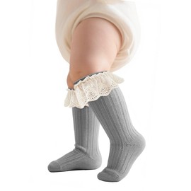 Zando Baby Girl Socks 0-6 Months Toddler Knee High Ruffle Socks for Girls Preemie Infant Newborn Baby Thigh High Stockings Toddler Stockings Grey