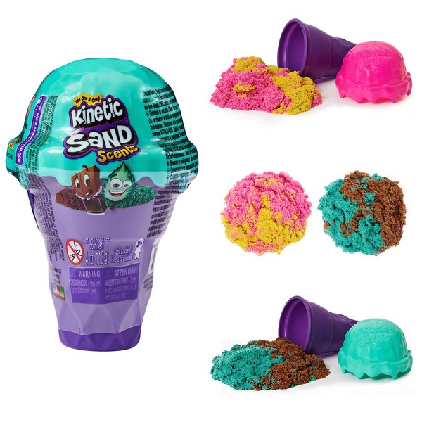 Kinetic Sand, Surprise Ice Cream Cones, 113 g Natural Sand Scented in 2 Colours – from 3 Years