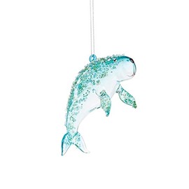 Blue Manatee Glass and Encrusted Beads Christmas Holiday Ornament
