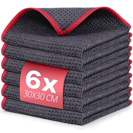 Airlab Microfiber Cleaning Cloths Waffle Weave Kitchen Towels Lint Free Streak Free Absorbent Quick Dry Household Dust Rags, 30 x 30 cm, 6 Pack, Grey