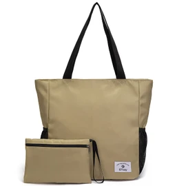 ETidy Large Capacity Foldable Tote Bag With Zipper Water-resistant SandproofWomen Beach Bag Handbag GymBag Travel ShoppingBag, Beige, Large, Casual Daily Use