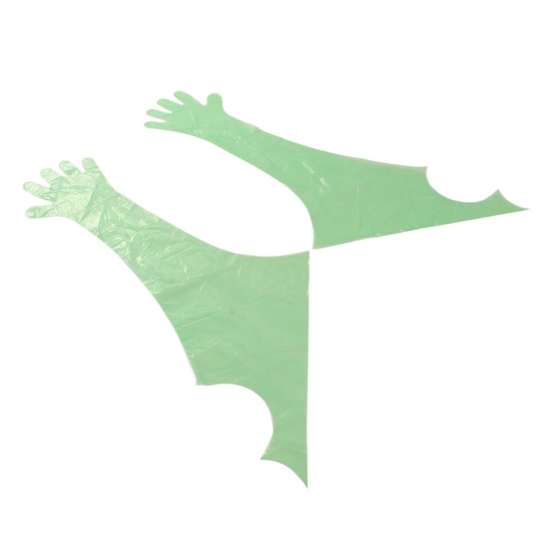 50Pcs Disposable Long Arm Glove PE Green Veterinary Examination Artificial