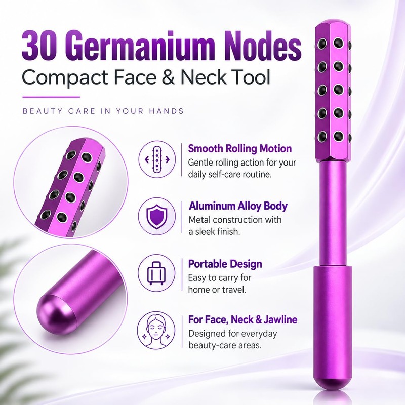 Purple Face Roller with 30 Germanium Nodes, Facial Massage Roller