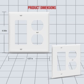 ENERLITES Combination Duplex Receptacle Outlet/Decorator Rocker Light Switch Wall Plate Cover, Standard Size 2-Gang 4.50" x 4.57", Polycarbonate Thermoplastic, UL Listed, 882131-W, White