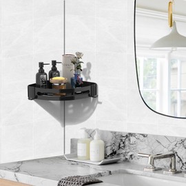 Shower Corner Shelf-Drilling Installation, Bathroom Shelves, Rustproof Thickened Stainless steel, Wall Mounted Triangle Shower Caddy Basket, Shelf Organiser for Bathroom Kitchen (1 Packs, Black)